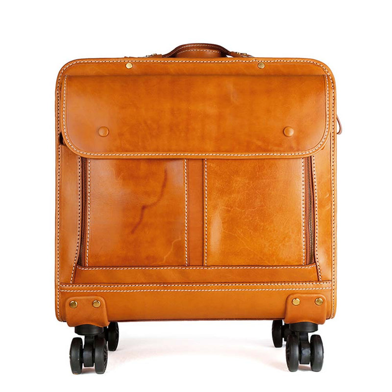 Genuine Vintage Italian Vegetable Tanned Leather 20-inch Carry-on Universal wheel Cabin Rolling Spinner Travel Luggage-1