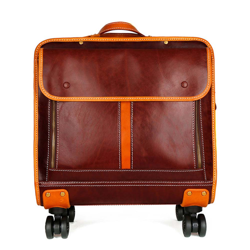 Genuine Vintage Italian Vegetable Tanned Leather 20-inch Carry-on Universal wheel Cabin Rolling Spinner Travel Luggage-2
