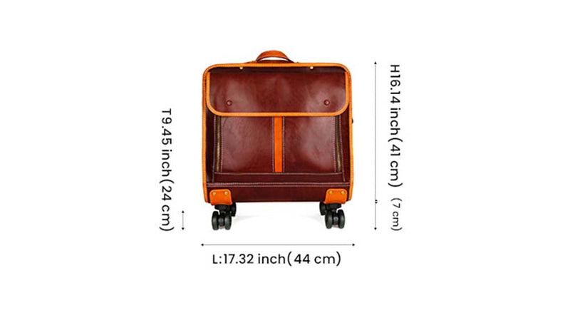 Genuine Vintage Italian Vegetable Tanned Leather 20-inch Carry-on Universal wheel Cabin Rolling Spinner Travel Luggage-19
