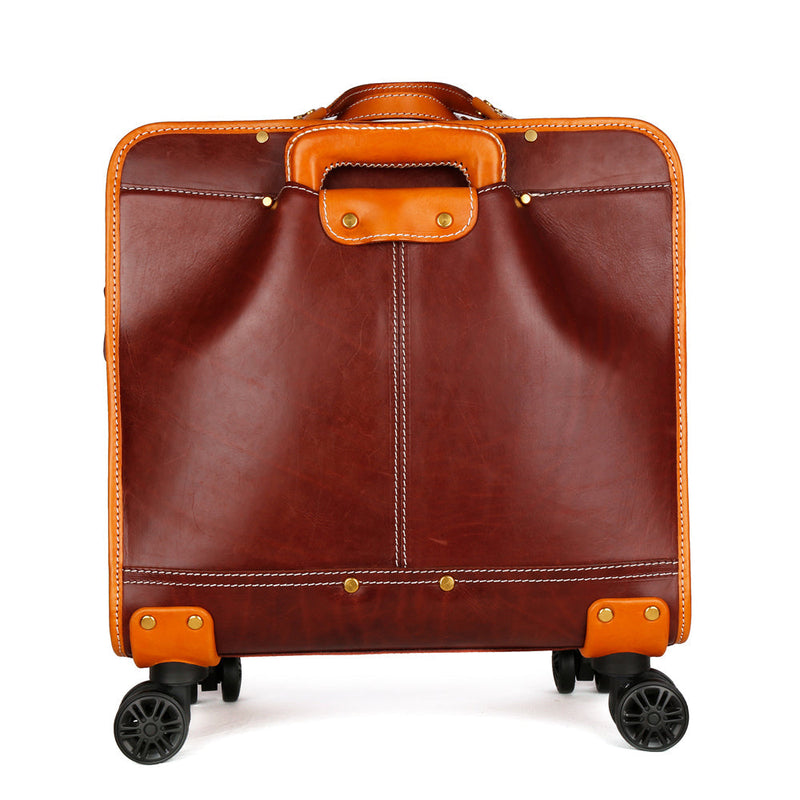 Genuine Vintage Italian Vegetable Tanned Leather 20-inch Carry-on Universal wheel Cabin Rolling Spinner Travel Luggage-14