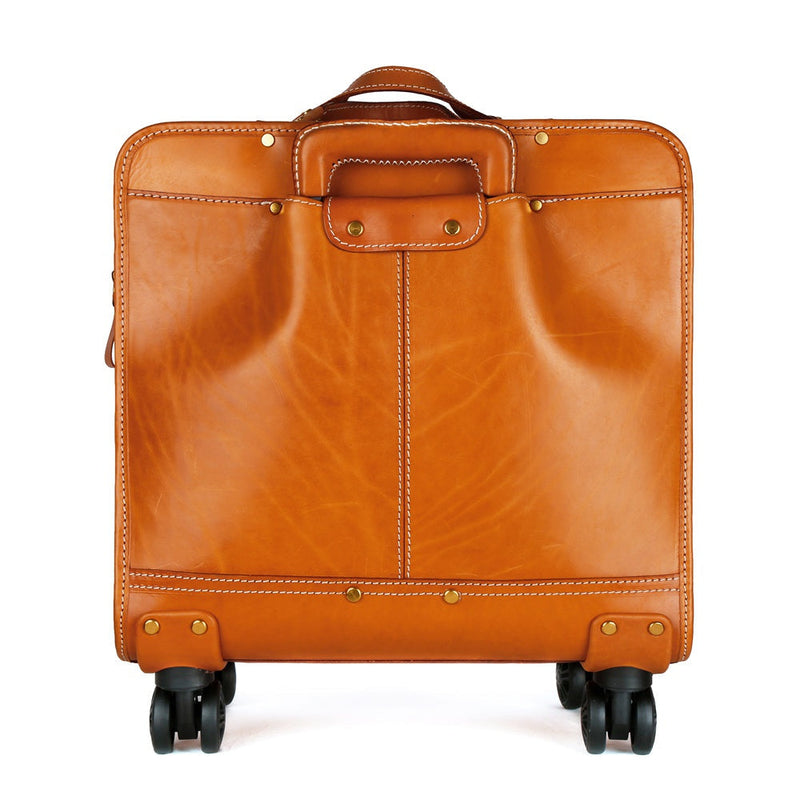 Genuine Vintage Italian Vegetable Tanned Leather 20-inch Carry-on Universal wheel Cabin Rolling Spinner Travel Luggage-6