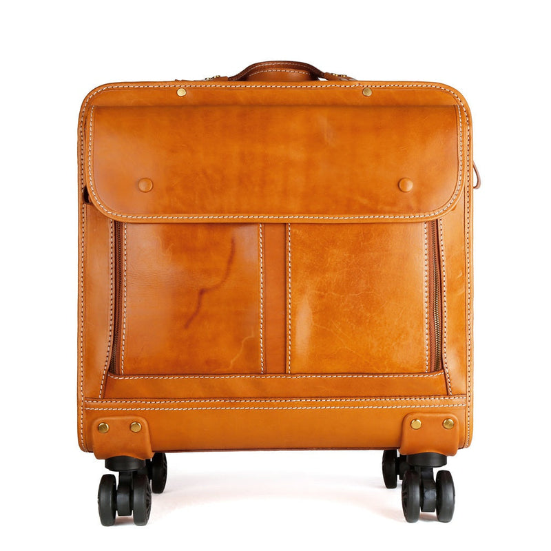 Genuine Vintage Italian Vegetable Tanned Leather 20-inch Carry-on Universal wheel Cabin Rolling Spinner Travel Luggage-3