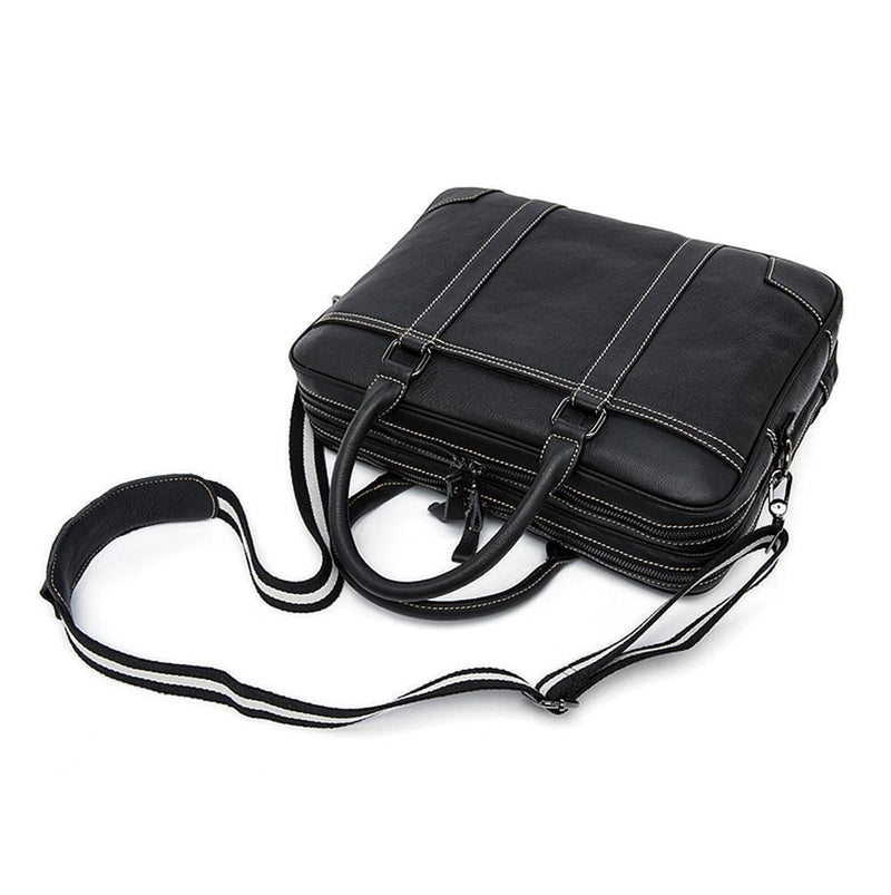 Rossie Viren Vintage  Classic Double  Zip Leather  Briefcase Work Bags-9