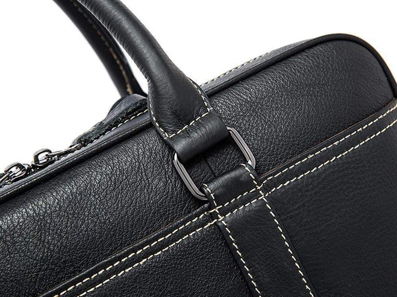 Rossie Viren Vintage  Classic Double  Zip Leather  Briefcase Work Bags-5