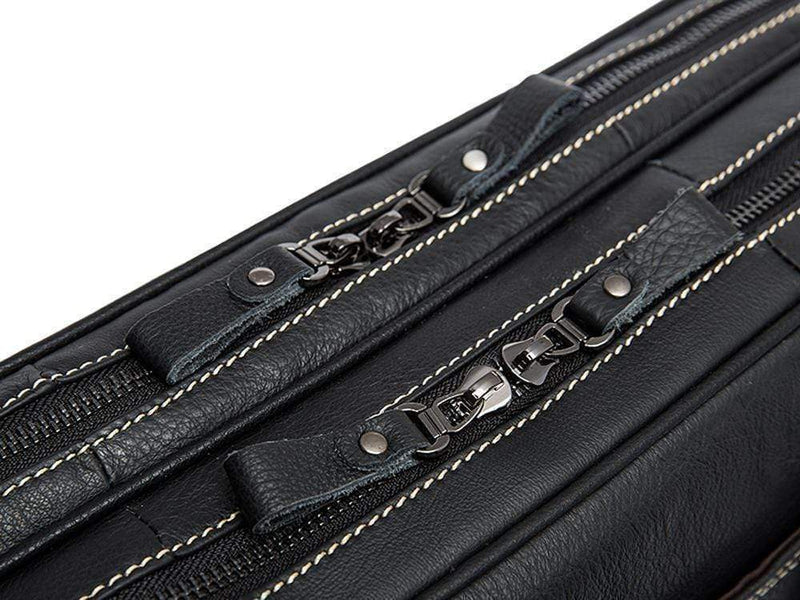 Rossie Viren Vintage  Classic Double  Zip Leather  Briefcase Work Bags-8