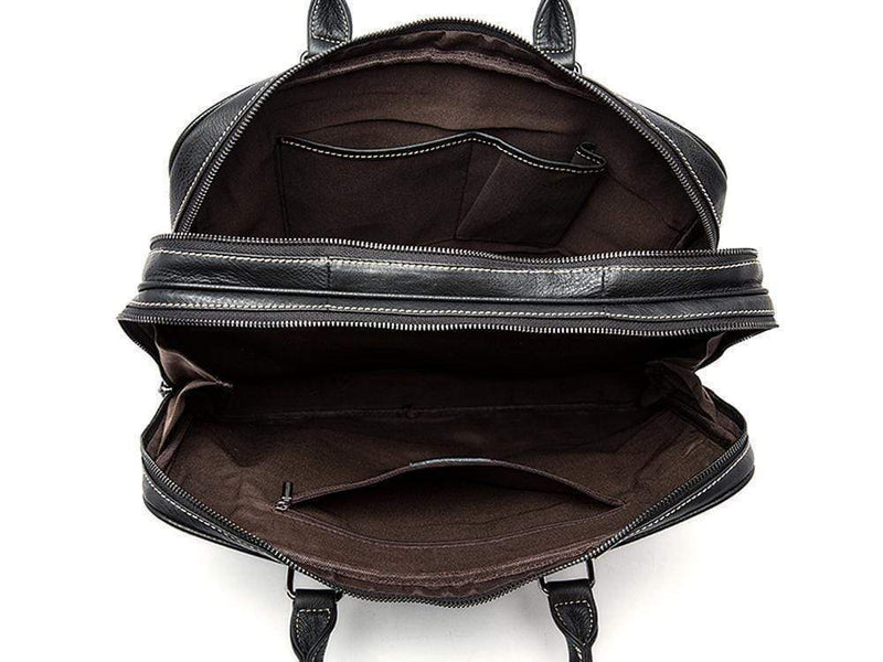 Rossie Viren Vintage  Classic Double  Zip Leather  Briefcase Work Bags-11