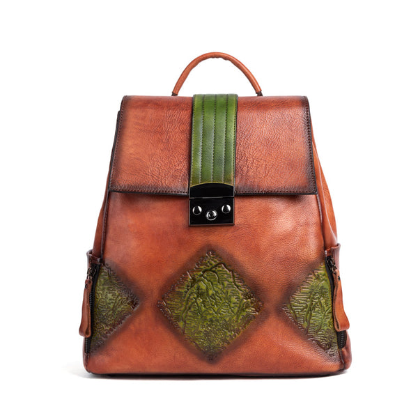 Women’s Vintage Leather Backpack Handle Shoulder Bag-0