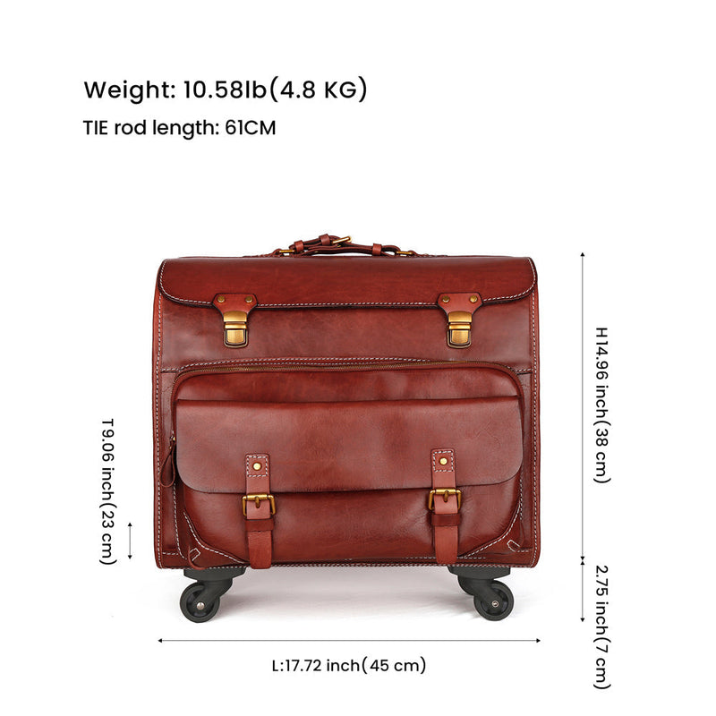 20" Vintage Vegetable Tanned Leather Carry-On Rolling Luggage, Universal Spinner Old Vintage Vegetable Tanned Leather Wheeled Suitcase Brown-8