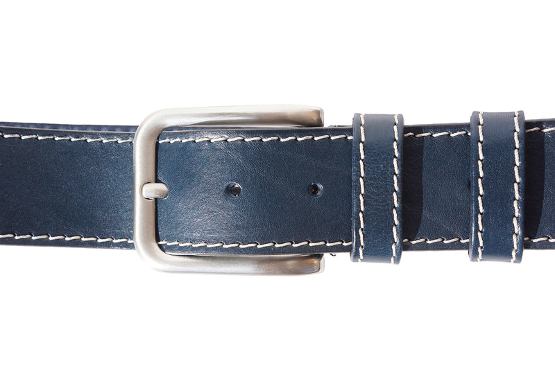 Leather belt with white stitching-0