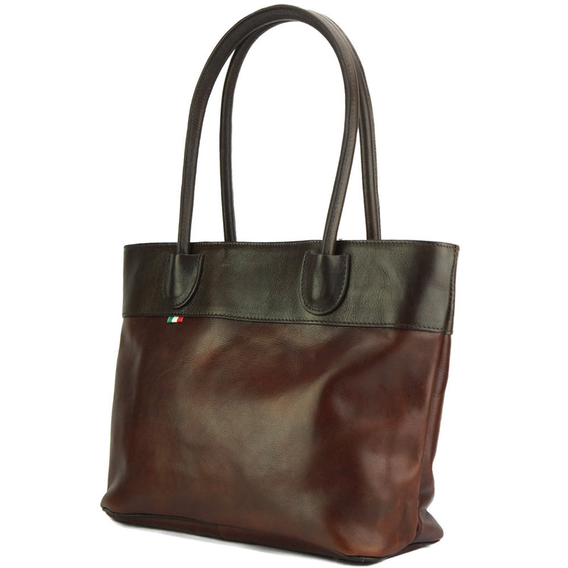 Tote V bag in leather-9