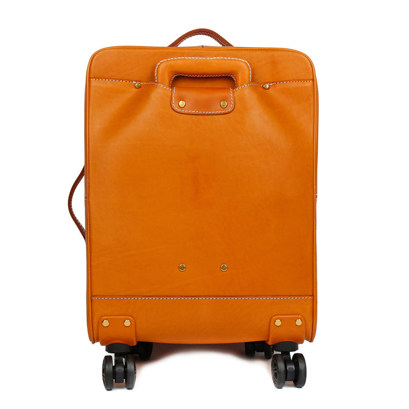 Unisex Genuine Vintage Vegetable Tanned Leather Carry On Business Trolley Bag Rotate Universal Wheel 20 Inch Travelling Luggage Bag-3