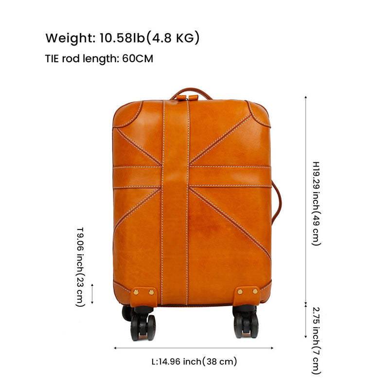 Unisex Genuine Vintage Vegetable Tanned Leather Carry On Business Trolley Bag Rotate Universal Wheel 20 Inch Travelling Luggage Bag-10