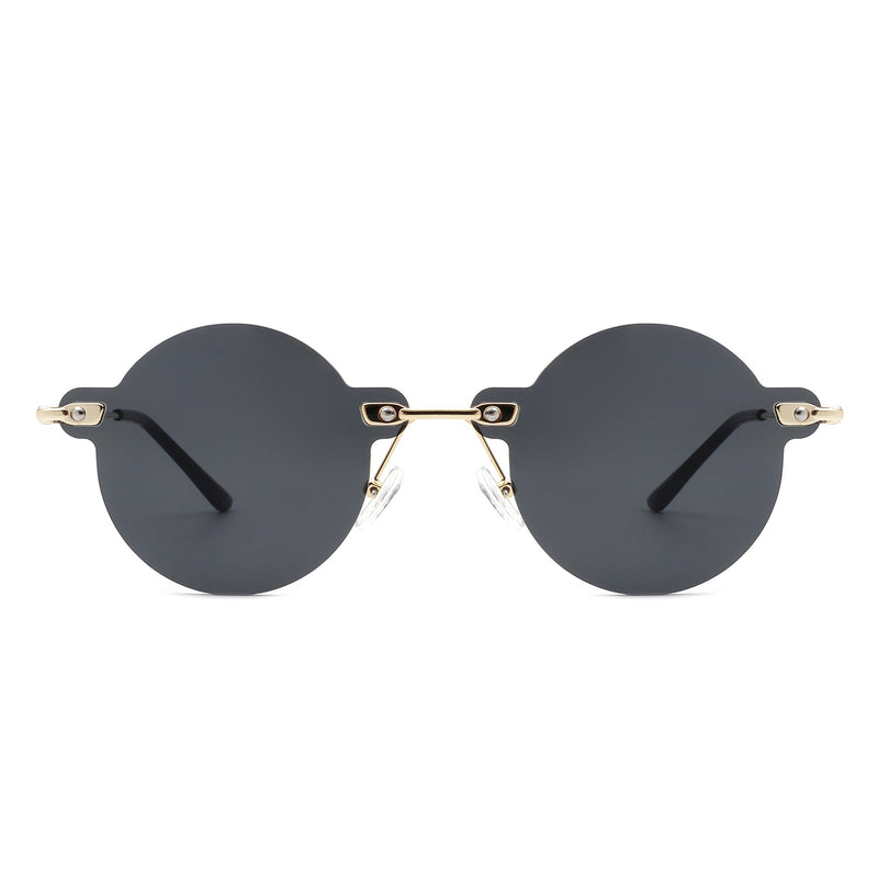 Crescent - Circle Retro Round Rimless Fashion Tinted Vintage Sunglasses-3