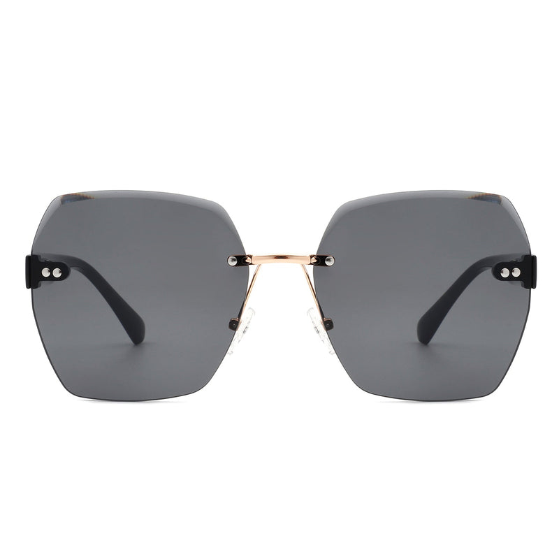 Ezernova - Oversize Square Geometric Rimless Tinted Fashion Sunglasses-3