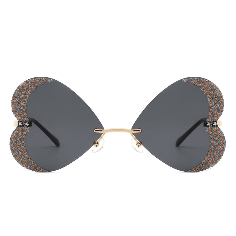 Quixotia - Rimless Butterfly Heart Shape Tinted Fashion Women Sunglasses-5