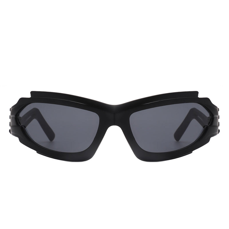 Moonhaze - Futuristic Rectangle Geometric Chunky Sport Wrap Around Sunglasses-2