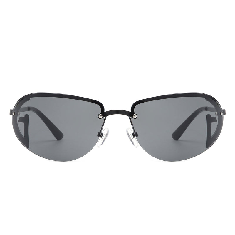 Oceandew - Retro Rimless Oval Tinted Fashion Round Sunglasses-2