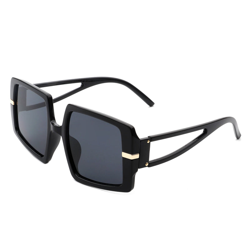 Jasmoria - Oversize Square Geometric Irregular Flat Top Women Sunglasses-2