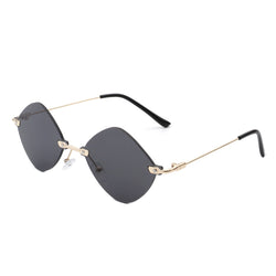 Bluewave - Rimless Retro Round Geometric Frameless Tinted Fashion Sunglasses-2