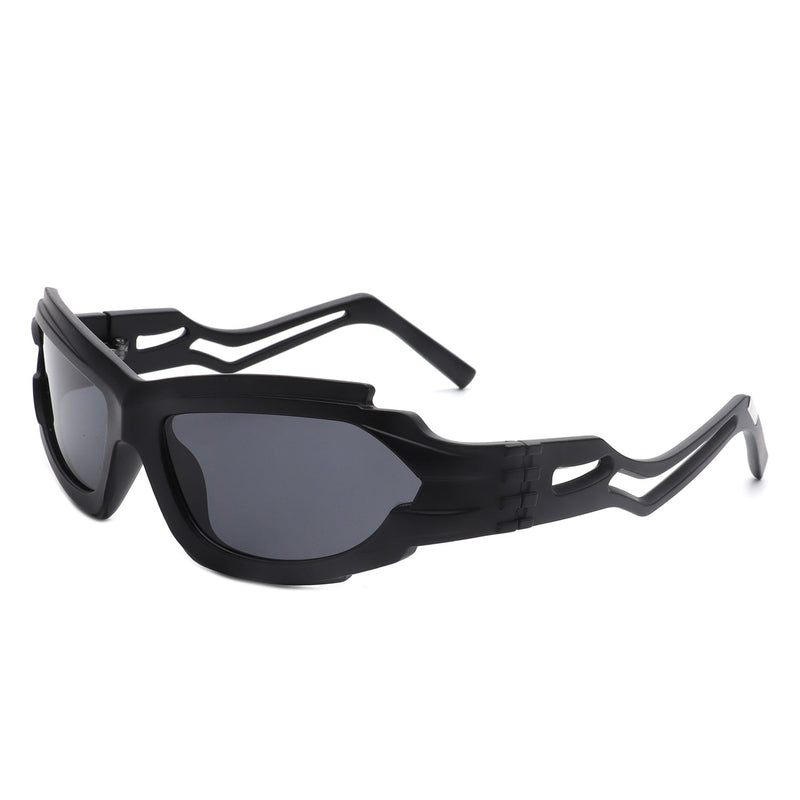 Moonhaze - Futuristic Rectangle Geometric Chunky Sport Wrap Around Sunglasses-3