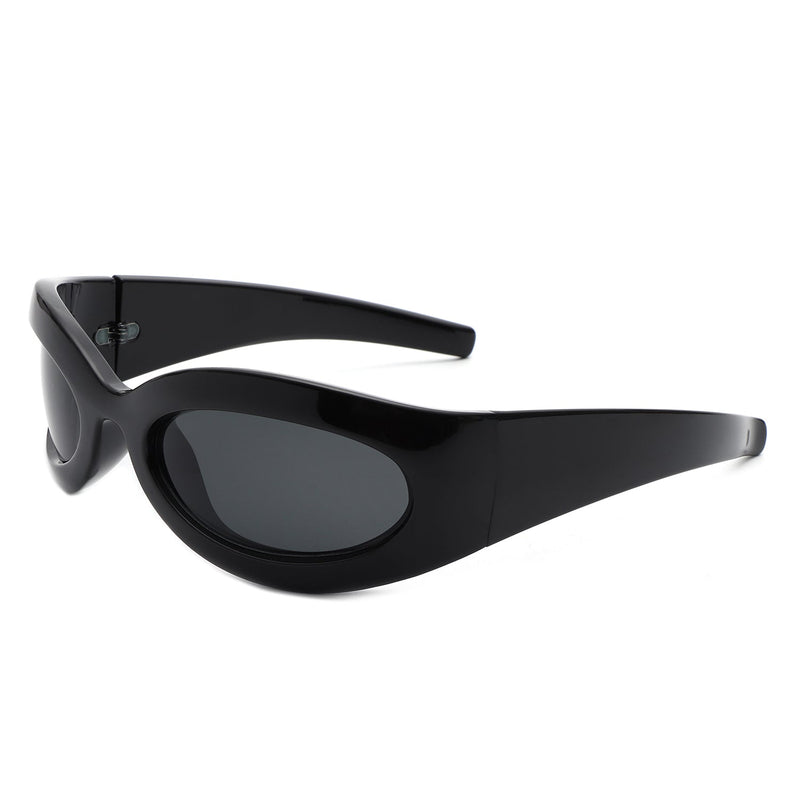 Albion - Oval Wrap Around Retro Round Fashion Sunglasses-3