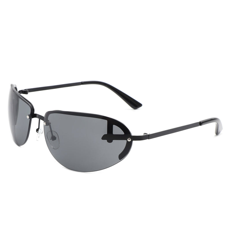 Oceandew - Retro Rimless Oval Tinted Fashion Round Sunglasses-3