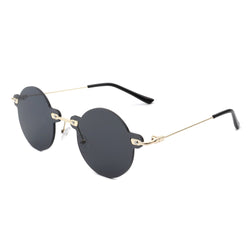 Crescent - Circle Retro Round Rimless Fashion Tinted Vintage Sunglasses-2