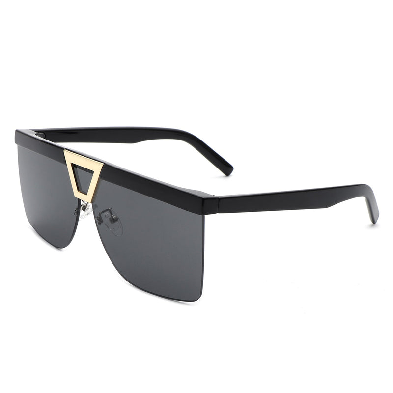 Starview - Oversize Half Frame Tinted Fashion Square Sunglasses-3