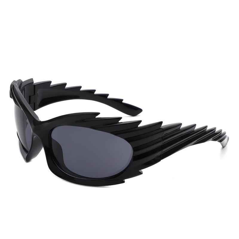 Nightgle - Rectangle Wrap Around Sport Oval Spike Fashion Sunglasses-4