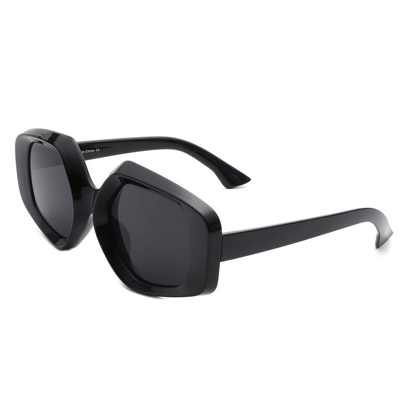 Yvaine - Oversize Geometric Fashion Hexagonal Flat Top Sunglasses-2