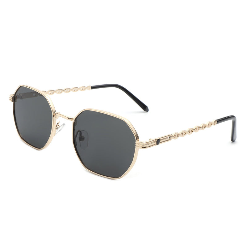 Mythique - Geometric Round Tinted Chain Link Design Sunglasses-3