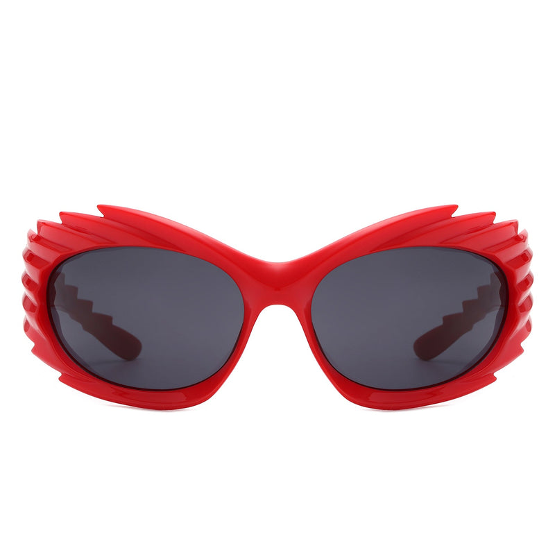 Nightgle - Rectangle Wrap Around Sport Oval Spike Fashion Sunglasses-3