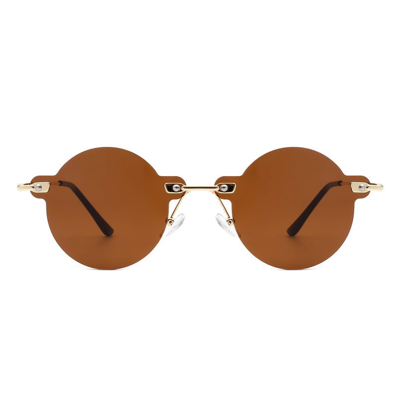 Crescent - Circle Retro Round Rimless Fashion Tinted Vintage Sunglasses-5