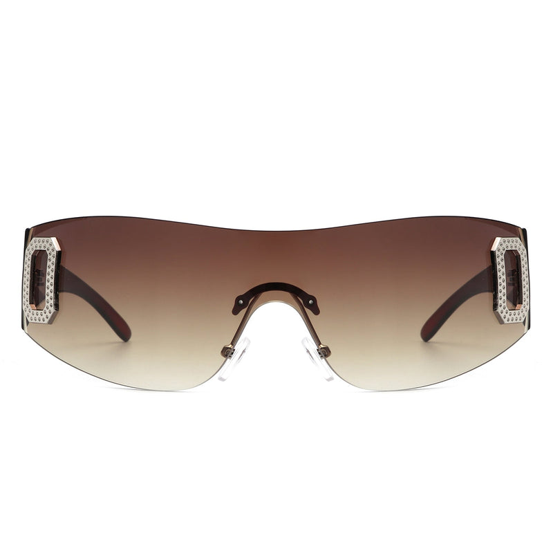 Havoc - Rectangle Rimless Sleek Wrap Around Women Fashion Sunglasses-3