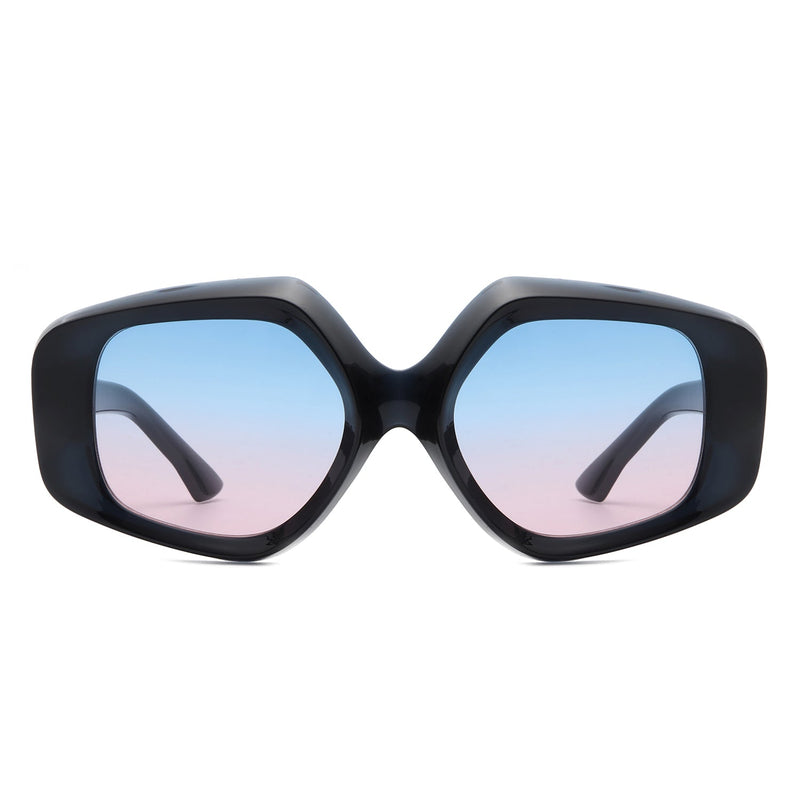 Yvaine - Oversize Geometric Fashion Hexagonal Flat Top Sunglasses-7