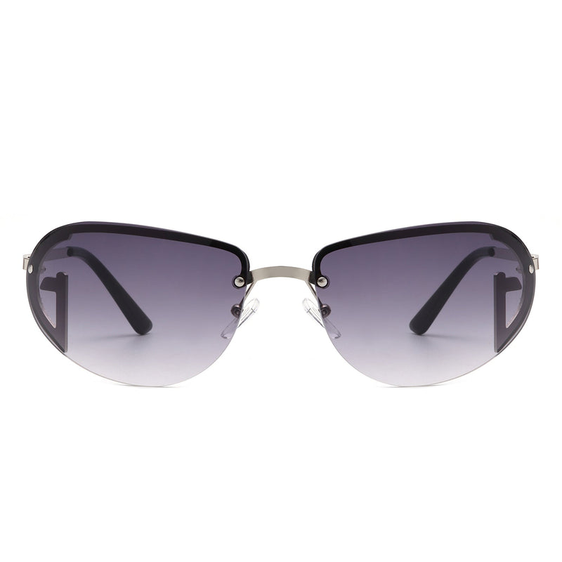 Oceandew - Retro Rimless Oval Tinted Fashion Round Sunglasses-1