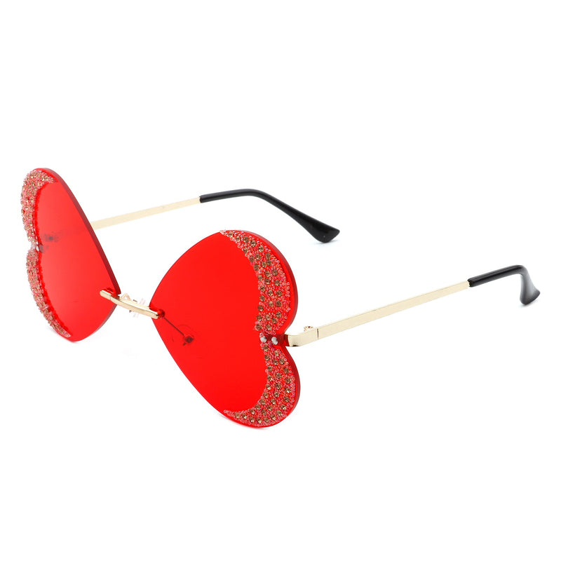 Quixotia - Rimless Butterfly Heart Shape Tinted Fashion Women Sunglasses-2