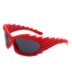 Nightgle - Rectangle Wrap Around Sport Oval Spike Fashion Sunglasses-2