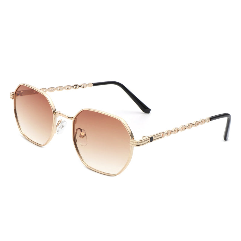 Mythique - Geometric Round Tinted Chain Link Design Sunglasses-5