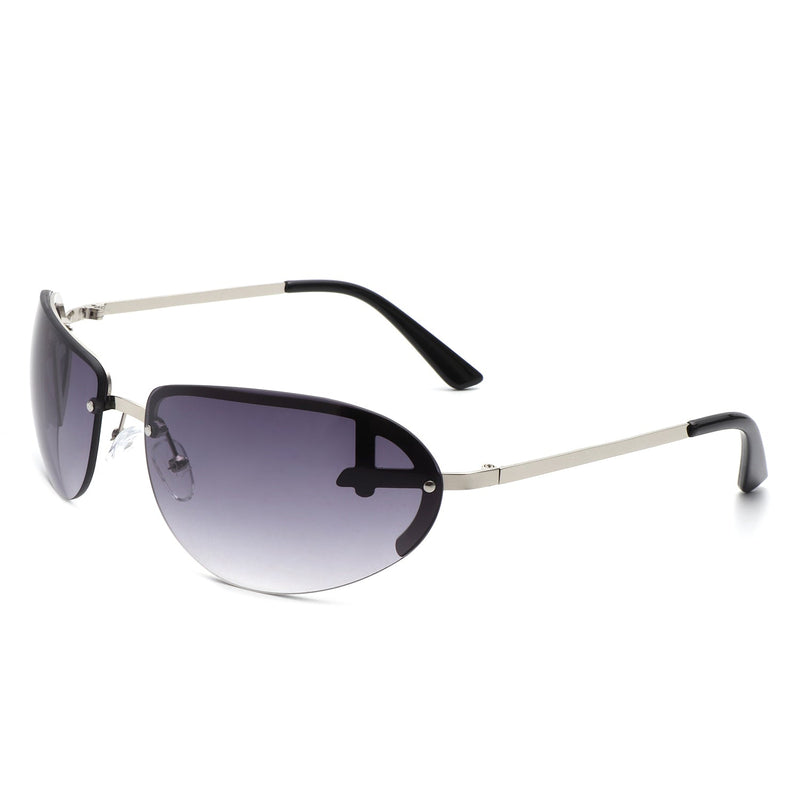 Oceandew - Retro Rimless Oval Tinted Fashion Round Sunglasses-0