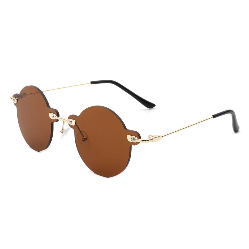 Crescent - Circle Retro Round Rimless Fashion Tinted Vintage Sunglasses-4
