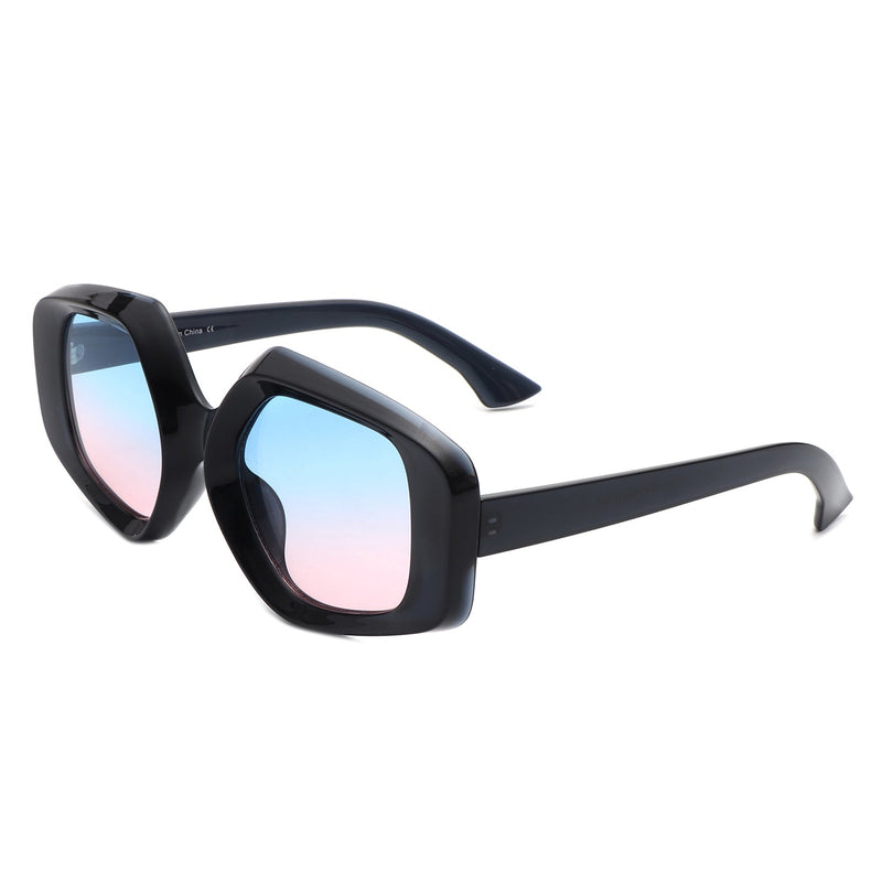 Yvaine - Oversize Geometric Fashion Hexagonal Flat Top Sunglasses-6