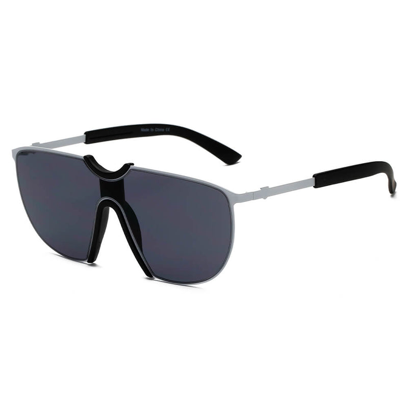 MACON | Large Oversized Unisex Single Lens Aviator Fashion Sunglasses-0