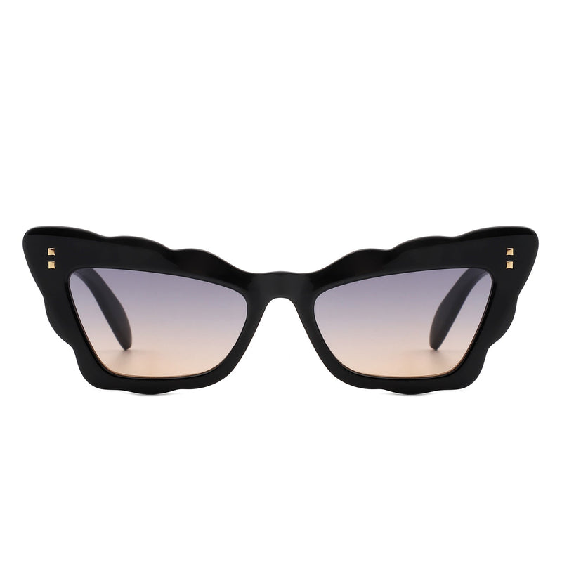 Radiance - Women Irregular Butterfly Wavy Frame Tinted Fashion Cat Eye Sunglasses-4