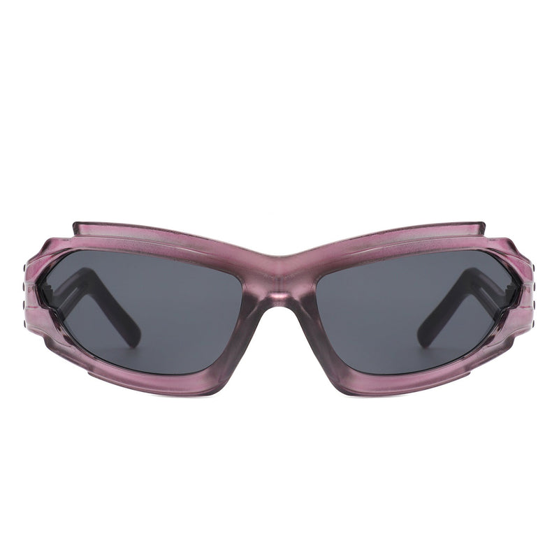 Moonhaze - Futuristic Rectangle Geometric Chunky Sport Wrap Around Sunglasses-4