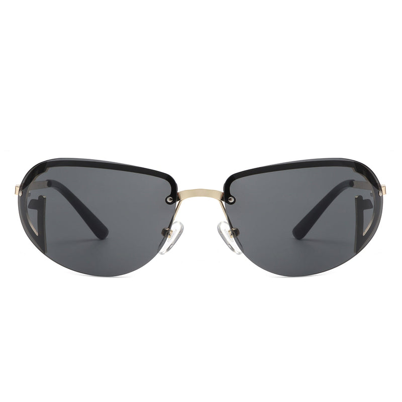 Oceandew - Retro Rimless Oval Tinted Fashion Round Sunglasses-4