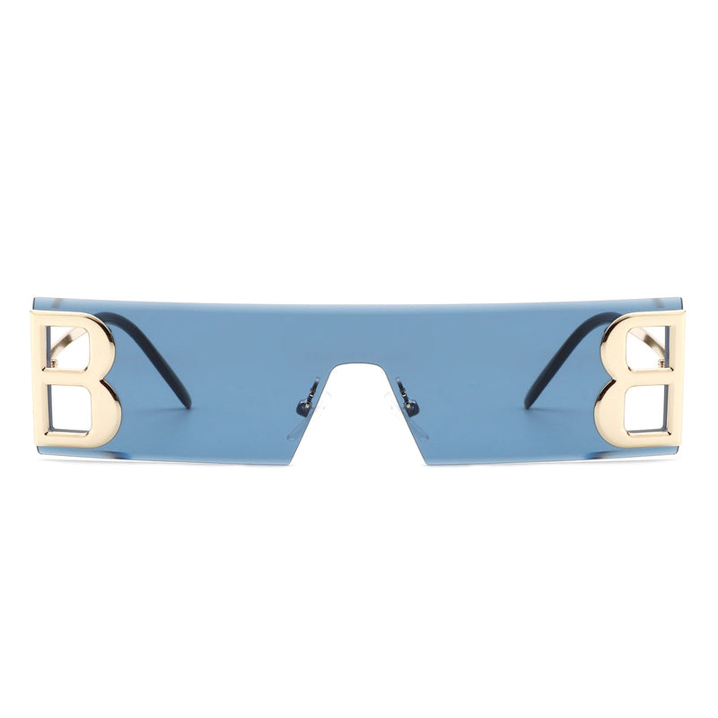 Rainbowx - Rimless Rectangle Flat Top Tinted Fashion Sunglasses-4