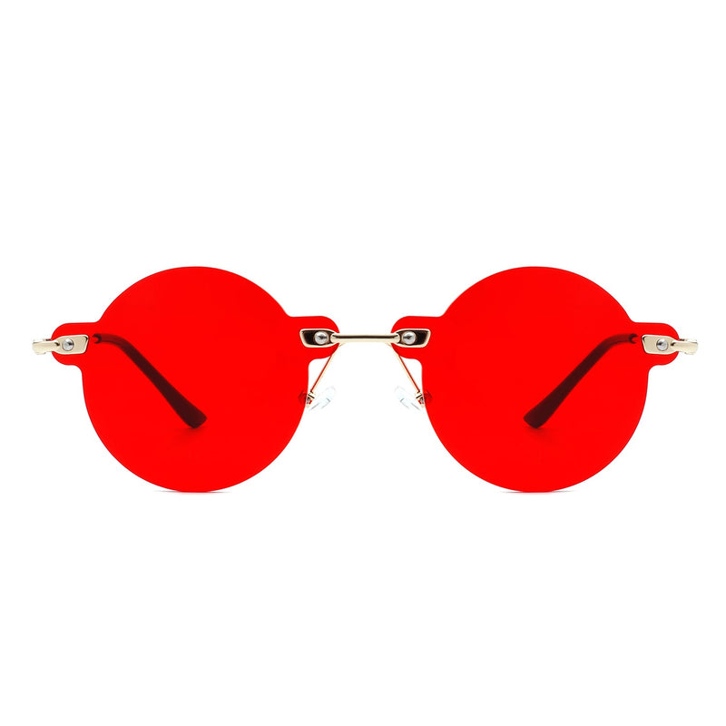 Crescent - Circle Retro Round Rimless Fashion Tinted Vintage Sunglasses-7