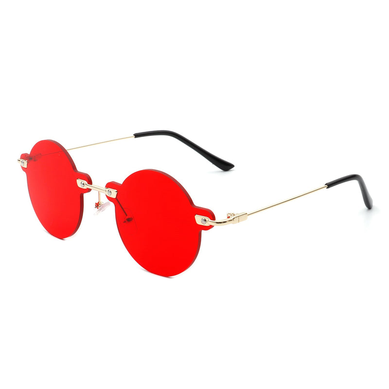 Crescent - Circle Retro Round Rimless Fashion Tinted Vintage Sunglasses-6