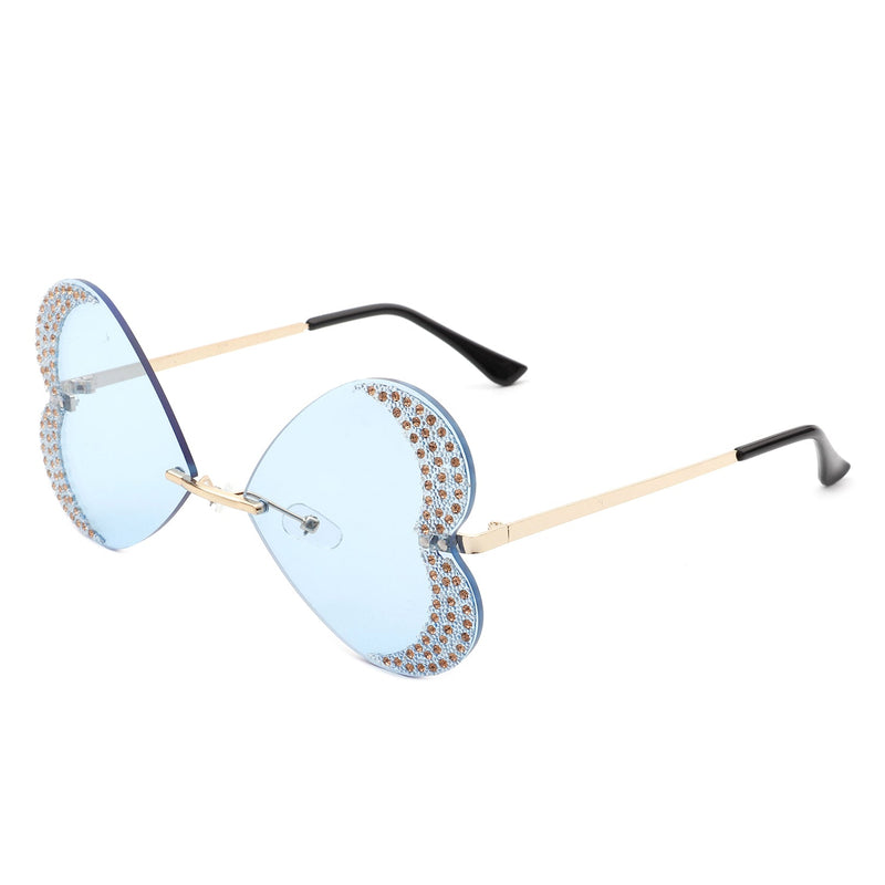 Quixotia - Rimless Butterfly Heart Shape Tinted Fashion Women Sunglasses-7